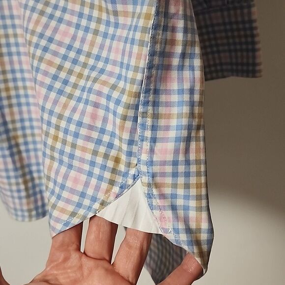 Peter millar mens button down large Checkered shirt pink blue church office baby - Picture 5 of 10